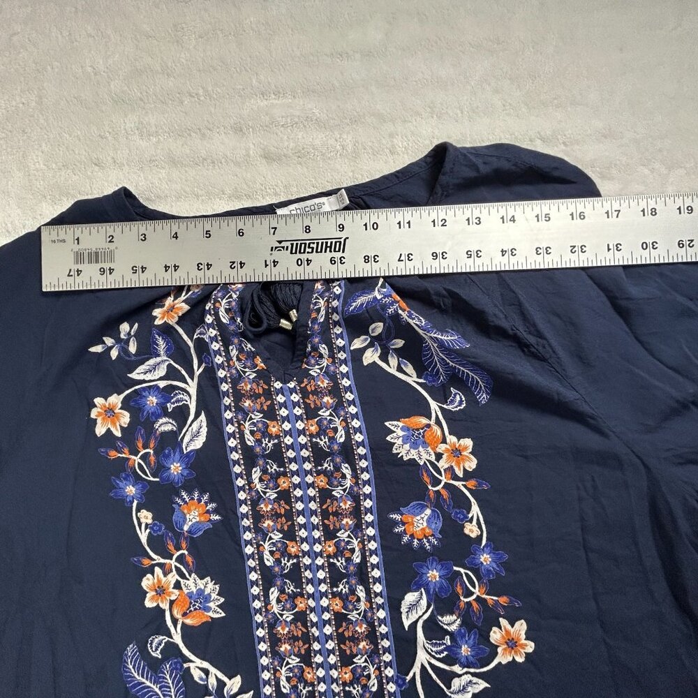 Chico's Womens Navy Floral Embroidered Boho Peasant Blouse Top Size 2.5 US 14 - Picture 5 of 7